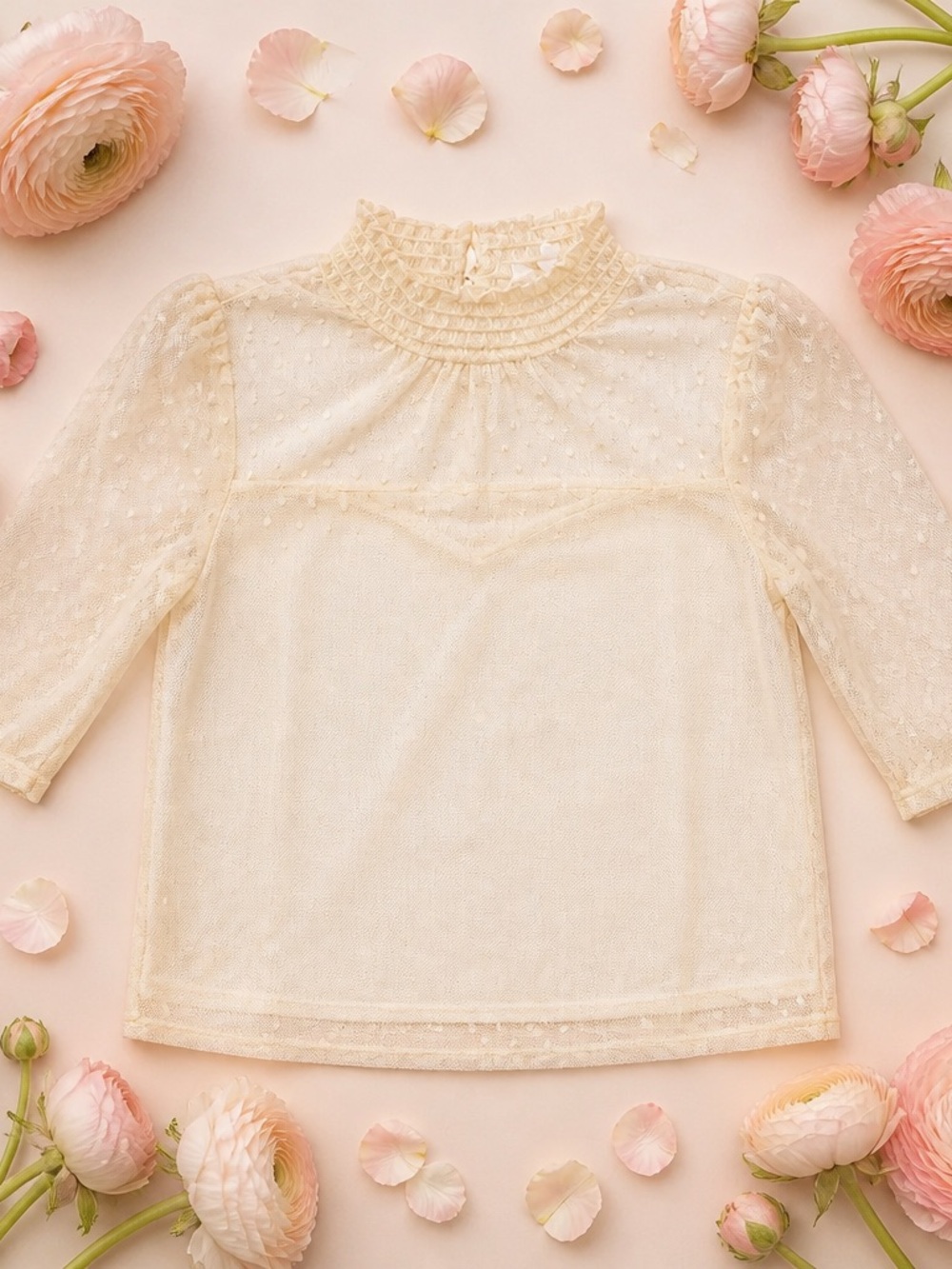 Source Unknown Cream Lace Mock-Neck Blouse